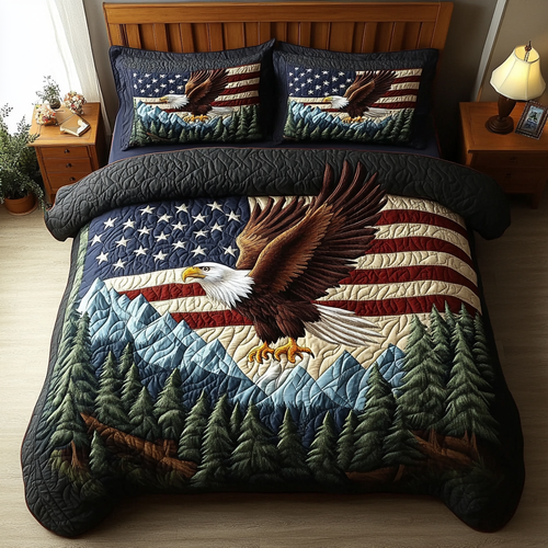 Bald Eagle Spirit 3-Piece Quilted Bedding Set NCU0DK7582