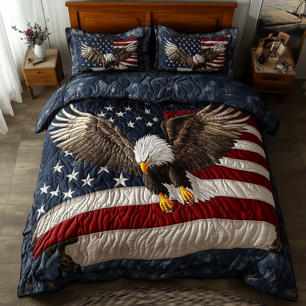 Bald Eagle View 3-Piece Quilted Bedding Set NCU0DK7581