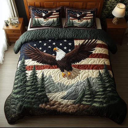 Bald Eagle Wings 3-Piece Quilted Bedding Set NCU0DK7583