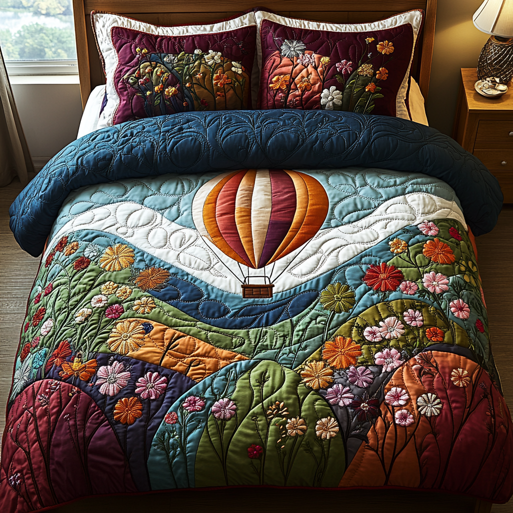 Balloon Odyssey 3-Piece Quilted Bedding Set NCU0DV3382