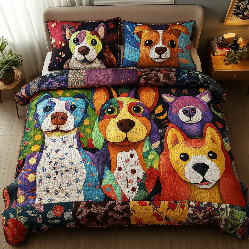 Barking Bliss 3-Piece Quilted Bedding Set NCU0DV4242