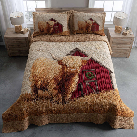 Barn Highland Cow 3-Piece Quilted Bedding Set NCU0HH1184