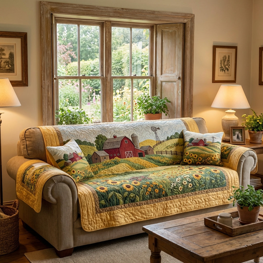 Barn Meadow Quilted Sofa Cover NCU0DV9535