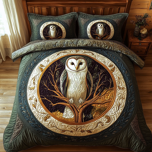 Barn Owl Charm 3-Piece Quilted Bedding Set NCU0DV6154