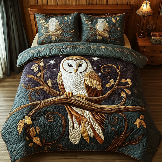 Barn Owl Midnight Perch 3-Piece Quilted Bedding Set NCU0DV6157
