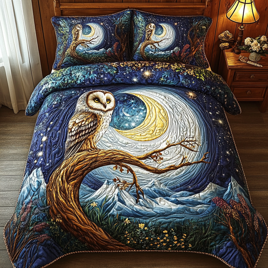 Barn Owl Moonlight 3-Piece Quilted Bedding Set NCU0DV6162