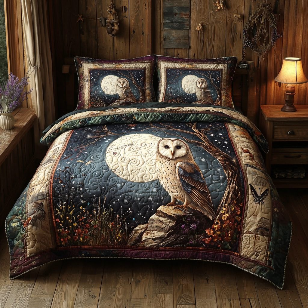 Barn Owl Mystery 3-Piece Quilted Bedding Set NCU0DV6153