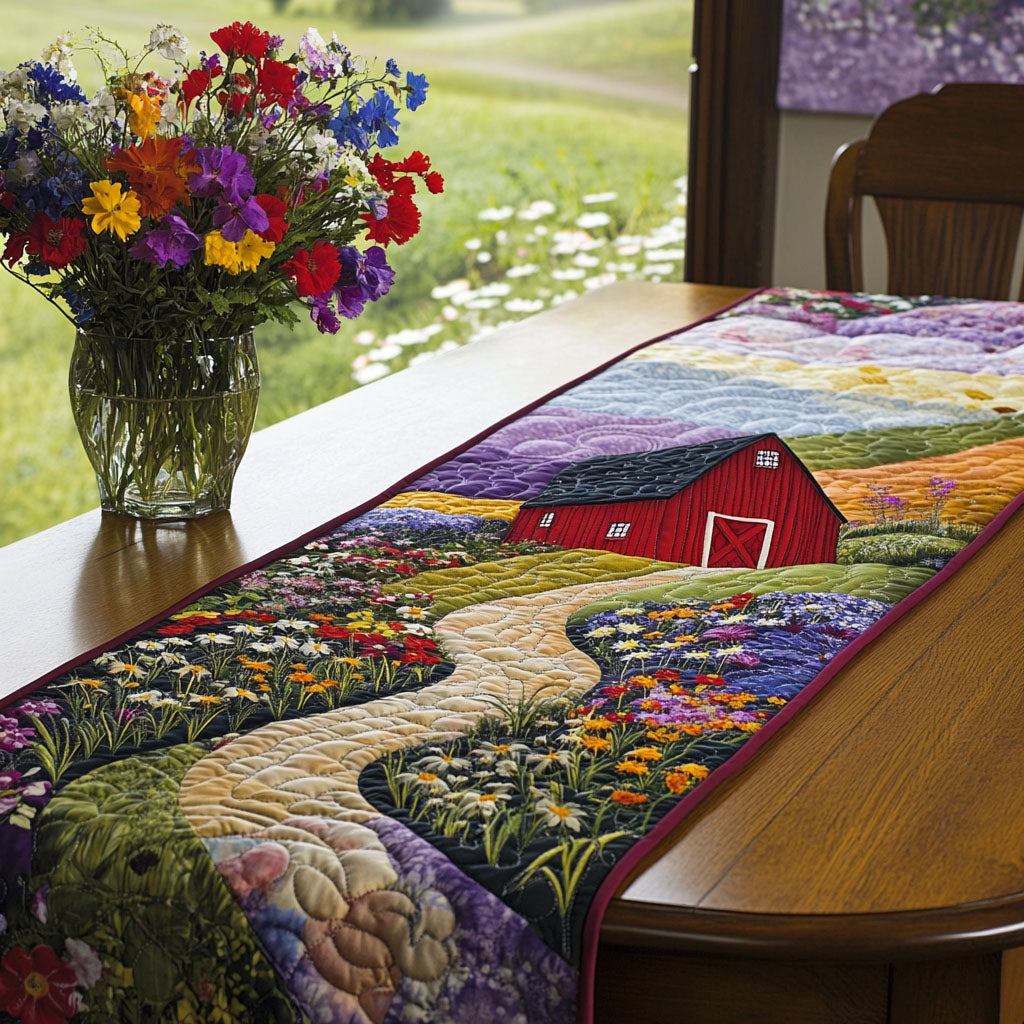 Barn Path with Flowers Quilted Table Runner NCU0NT5230