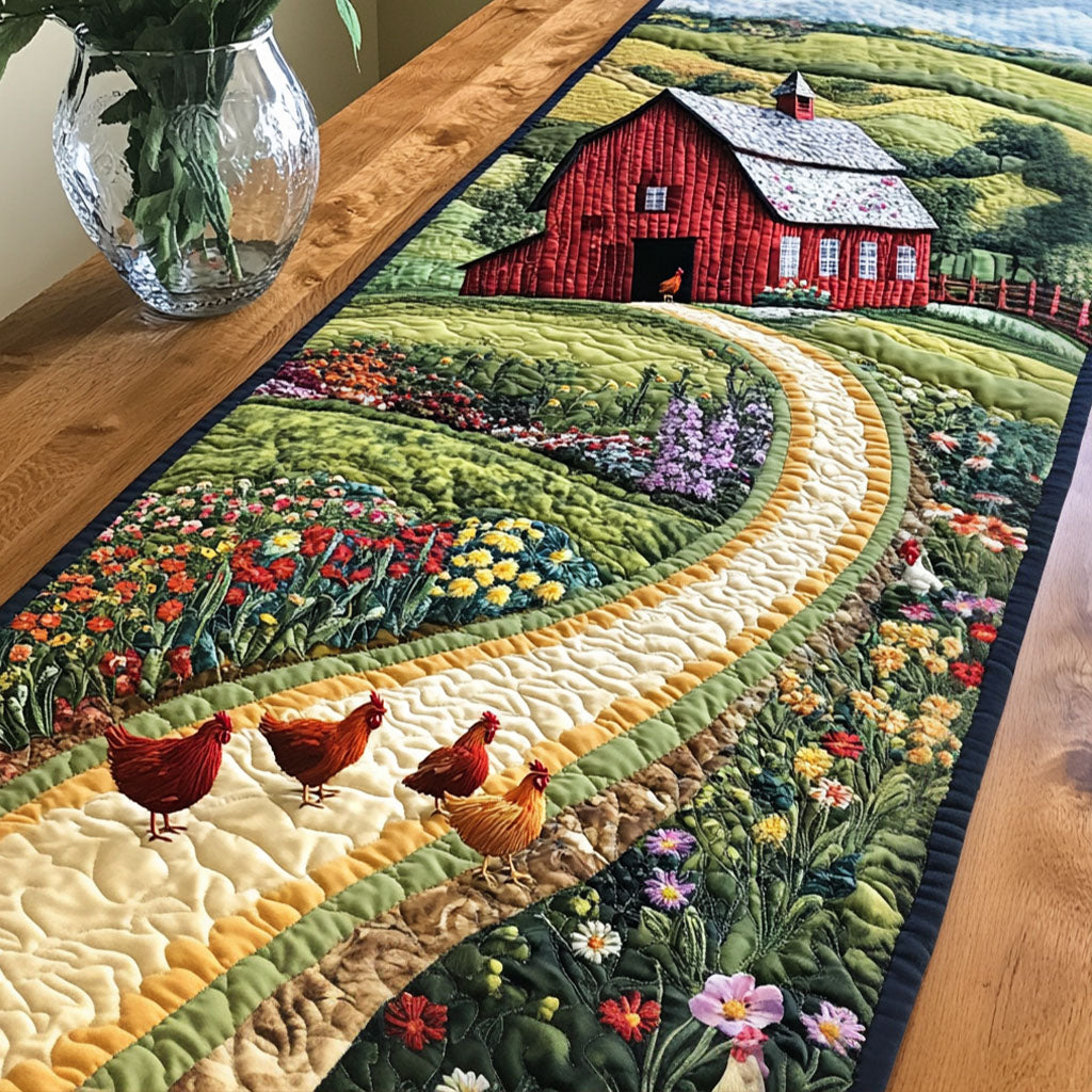 Barn and Chickens Quilted Table Runner NCU0NT5227