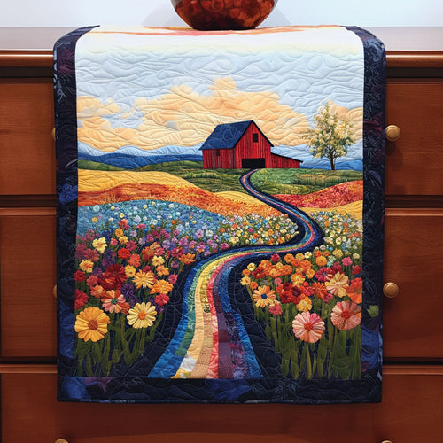 Barn and Rainbow Path Quilted Table Runner NCU0NT5229
