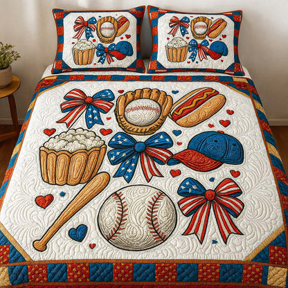 Baseball Picnic Fun 3-Piece Quilted Bedding Set NCU0NT8225