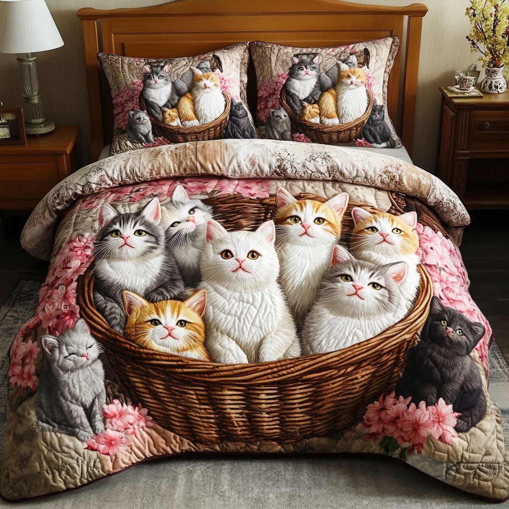 Basket of Kittens 3-Piece Quilted Bedding Set NCU0NT5433