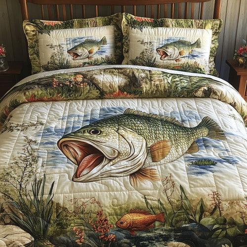 Bass Bound 3-Piece Quilted Bedding Set NCU0PT6891
