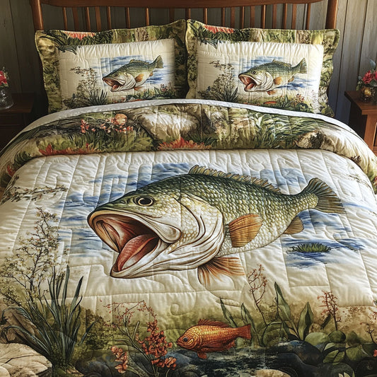 Bass Bound 3-Piece Quilted Bedding Set NCU0PT6891