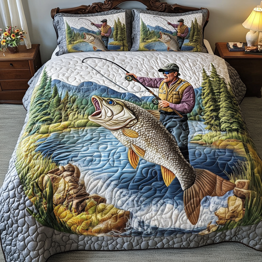 Bass Bound 3-Piece Quilted Bedding Set NCU0VH4495