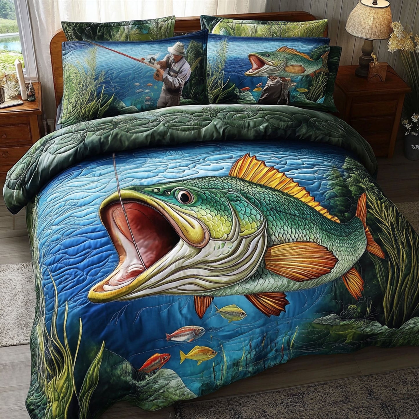 Bass Catch 3-Piece Quilted Bedding Set NCU0PT6892