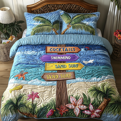 Beach Bloom 3-Piece Quilted Bedding Set NCU0VH4259