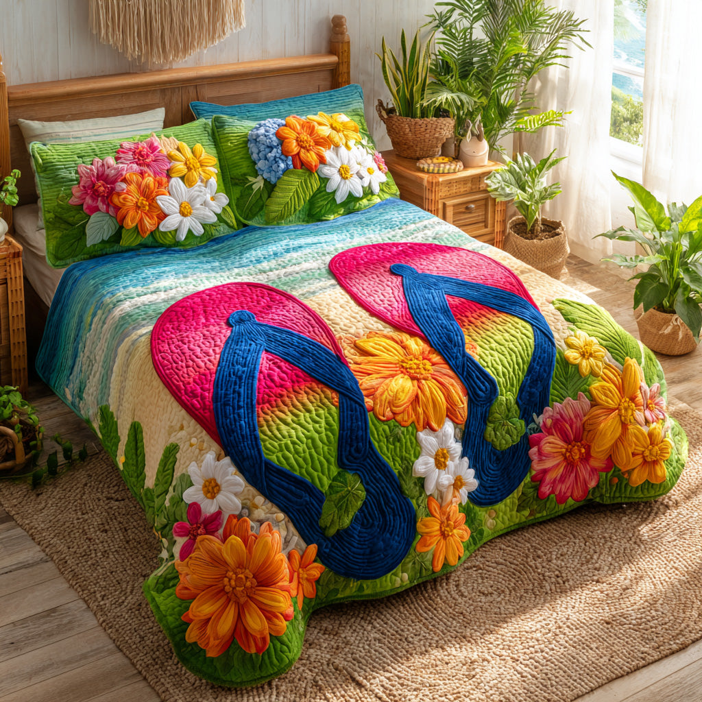 Beach Blooms 3-Piece Quilted Bedding Set NCU0VL3462