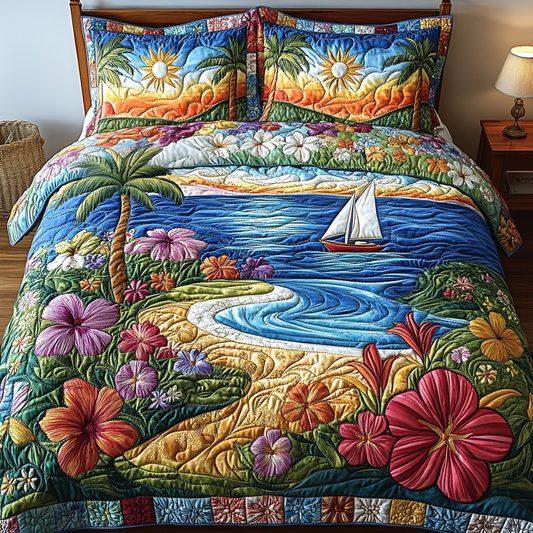 Beach Blossom 3-Piece Quilted Bedding Set NCU0VL1876