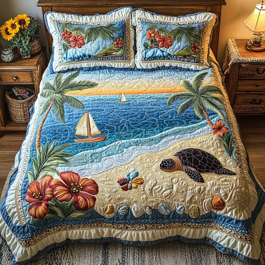 Beach Breeze 3-Piece Quilted Bedding Set NCU0VL1771