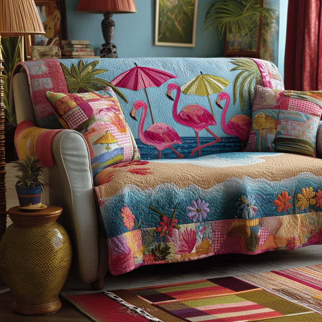 Beach Flamigo Trio Quilted Sofa Cover NCU0NT10880