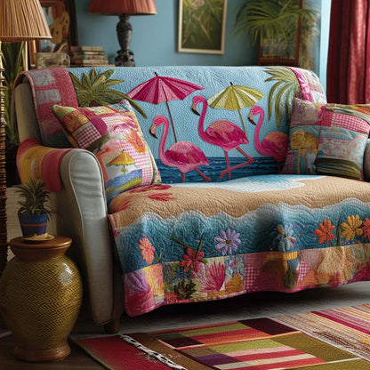 Beach Flamigo Trio Quilted Sofa Cover NCU0NT10880