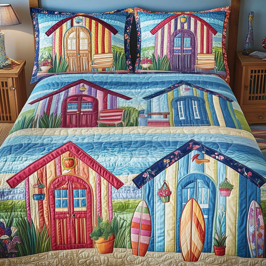 Beach Hut Bliss 3-Piece Quilted Bedding Set NCU0NT6476