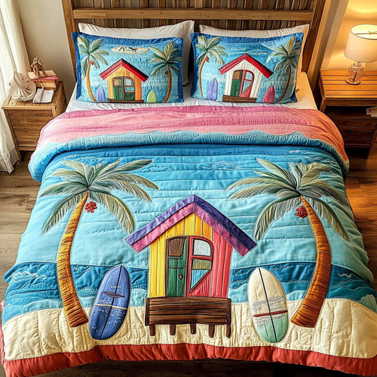 Beach Hut Oasis 3-Piece Quilted Bedding Set NCU0NT6479