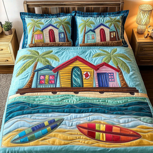 Beach Hut Paradise 3-Piece Quilted Bedding Set NCU0NT6480