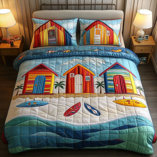 Beach Hut Shores 3-Piece Quilted Bedding Set NCU0NT6482