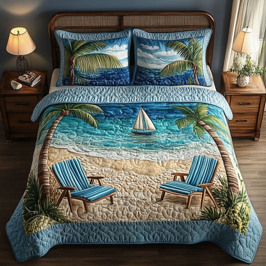 Beach Memories 3-Piece Quilted Bedding Set NCU0NT5276