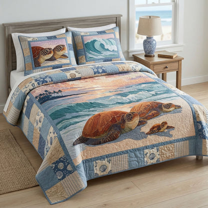 Beach Turtle Family 3-Piece Quilted Bedding Set NCU0NT12514