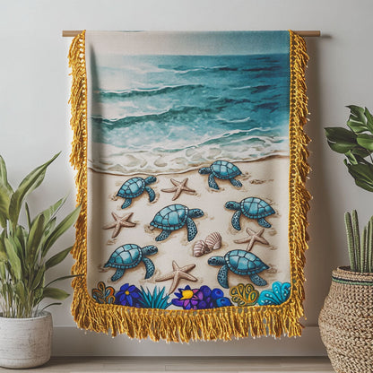 Beach Turtle Hatchlings Woven Sofa Blanket NCU0NT4765