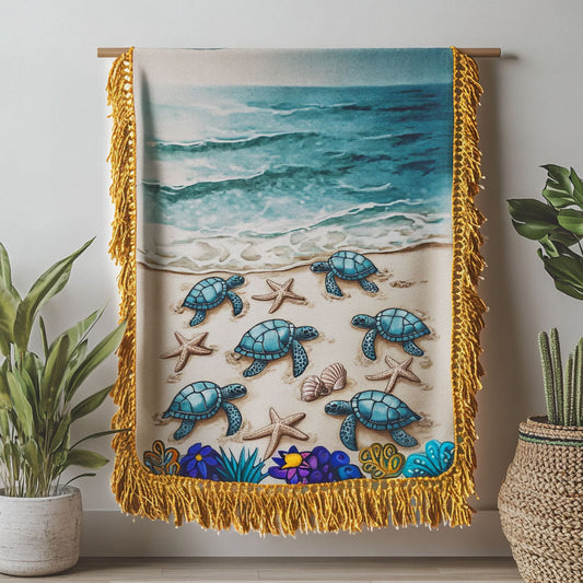 Beach Turtle Hatchlings Woven Sofa Blanket NCU0NT4765