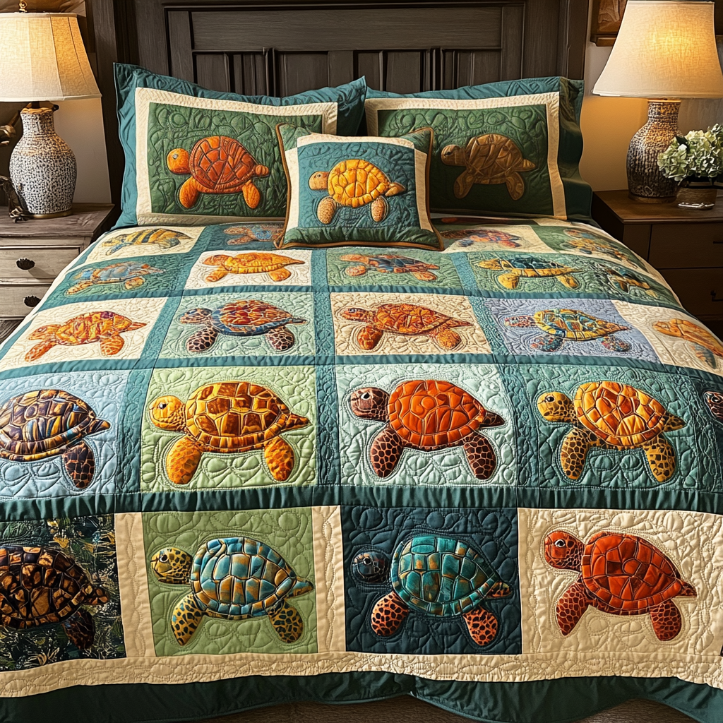 Beach Turtles 3-Piece Quilted Bedding Set NCU0VH5187