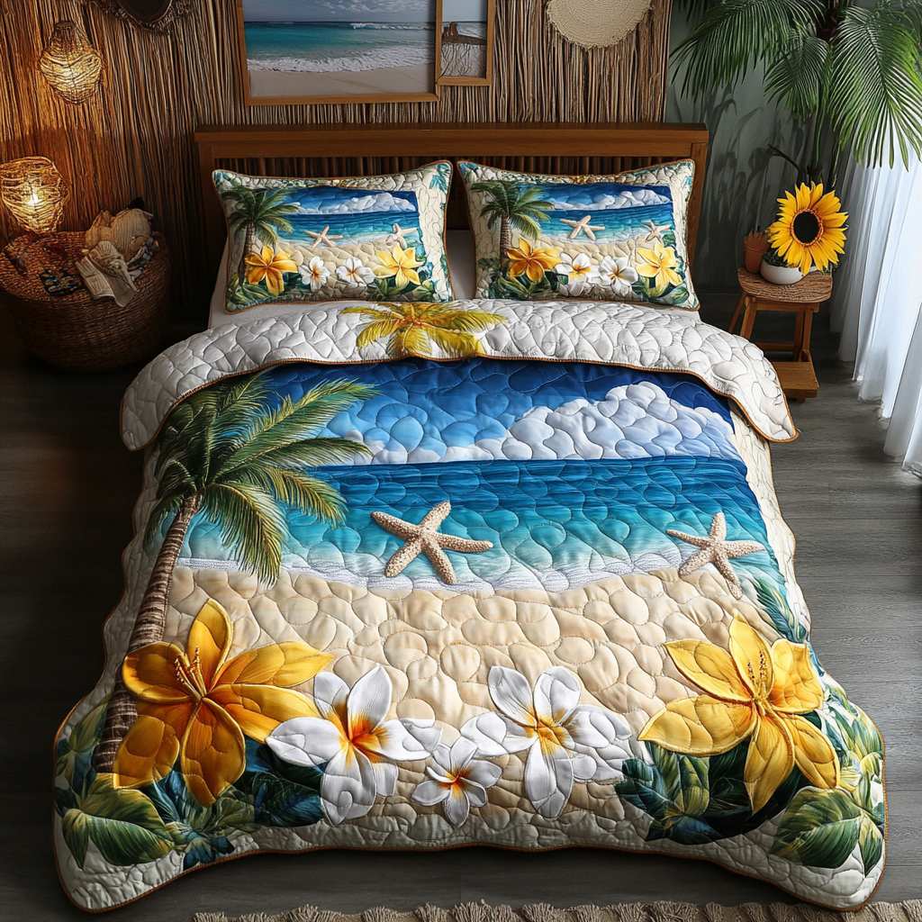 Beach Vibes 3-Piece Quilted Bedding Set NCU0VL1849