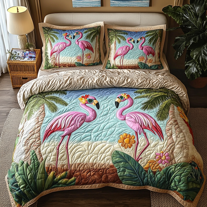 Beachside Flamingos 3-Piece Quilted Bedding Set NCU0DV5991