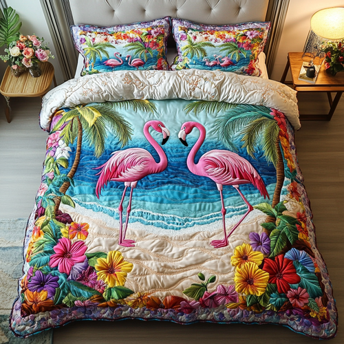 Beachy Flamingo 3-Piece Quilted Bedding Set NCU0DK9041
