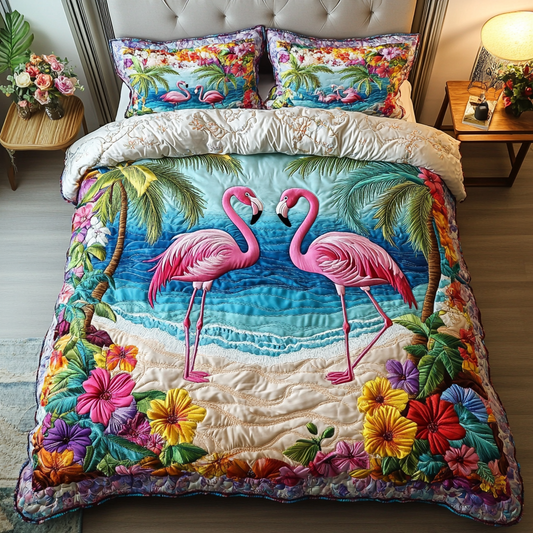 Beachy Flamingo 3-Piece Quilted Bedding Set NCU0DK9041