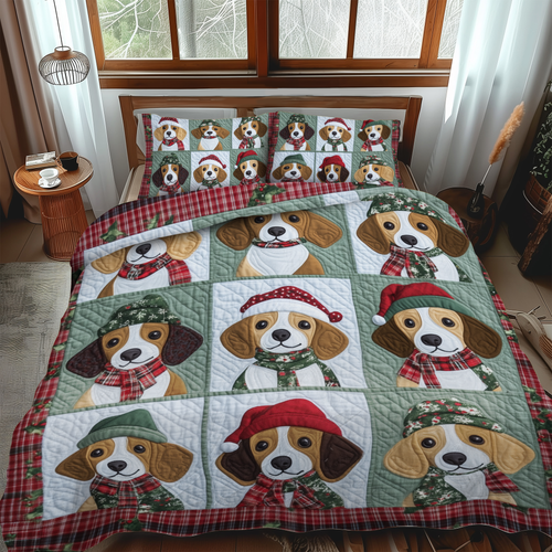 Beagle Candy Cane Dreams 3-Piece Quilted Bedding Set NCU0VL639