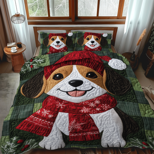 Beagle Christmas Tree Snuggle 3-Piece Quilted Bedding Set NCU0VL635