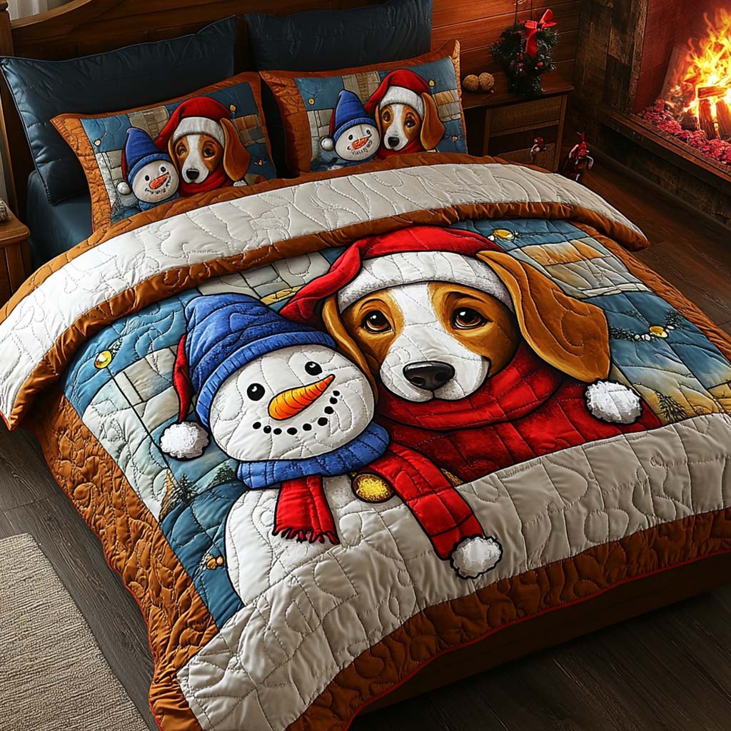 Beagle Fireside Noel 3-Piece Quilted Bedding Set NCU0XD718