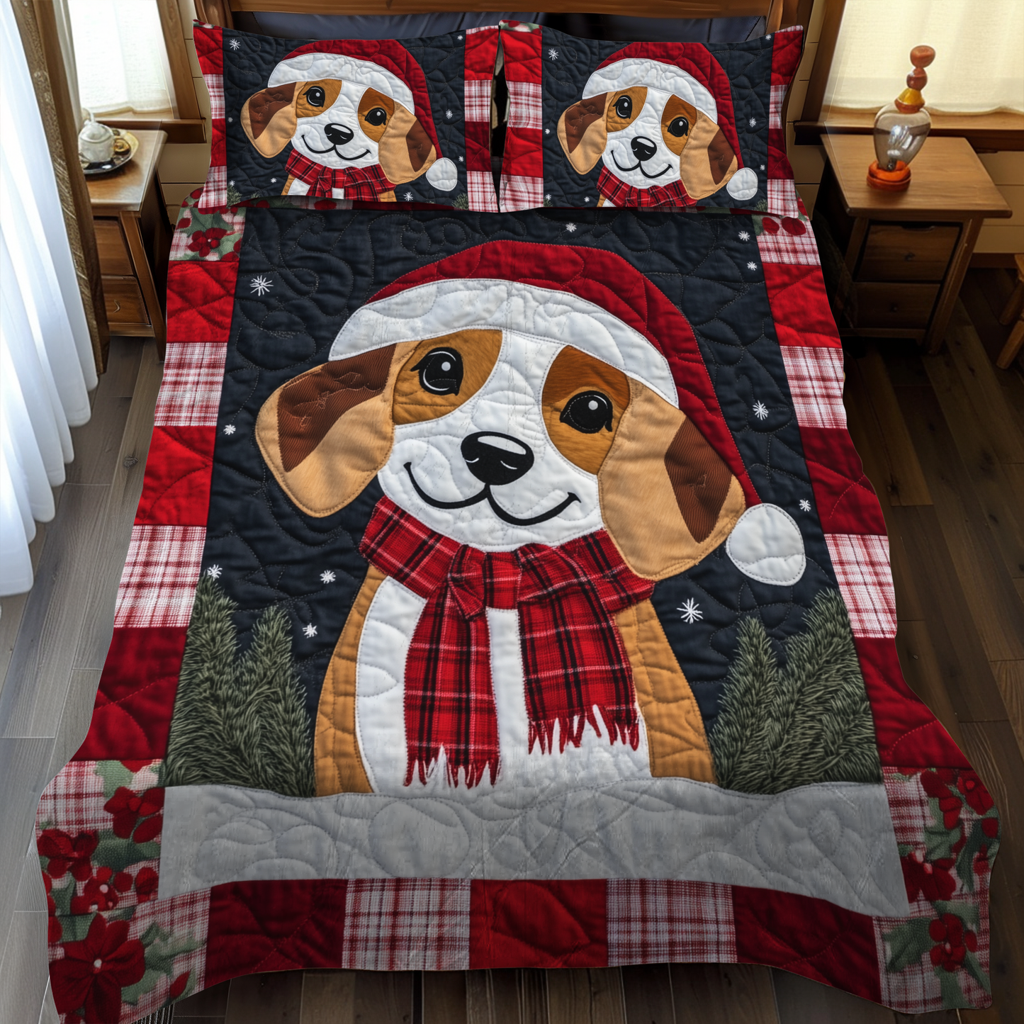 Beagle Frosty Fun 3-Piece Quilted Bedding Set NCU0VL633