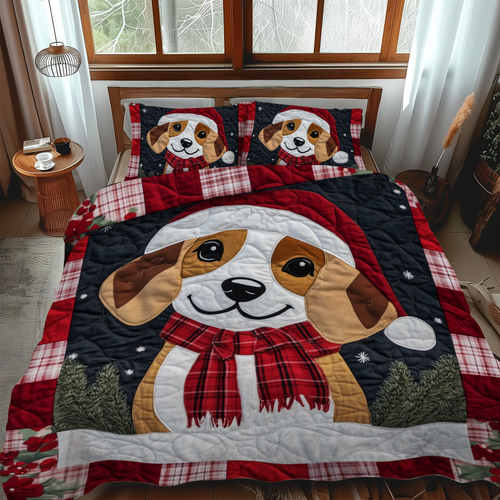 Beagle Frosty Fun 3-Piece Quilted Bedding Set NCU0VL633