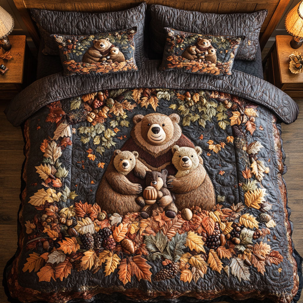 Bear Among the Leaves 3-Piece Quilted Bedding Set NCU0PT8105