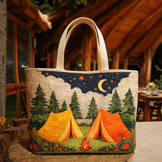 Bear Campfire Bliss Quilted Tote Bag NCU0NT9378