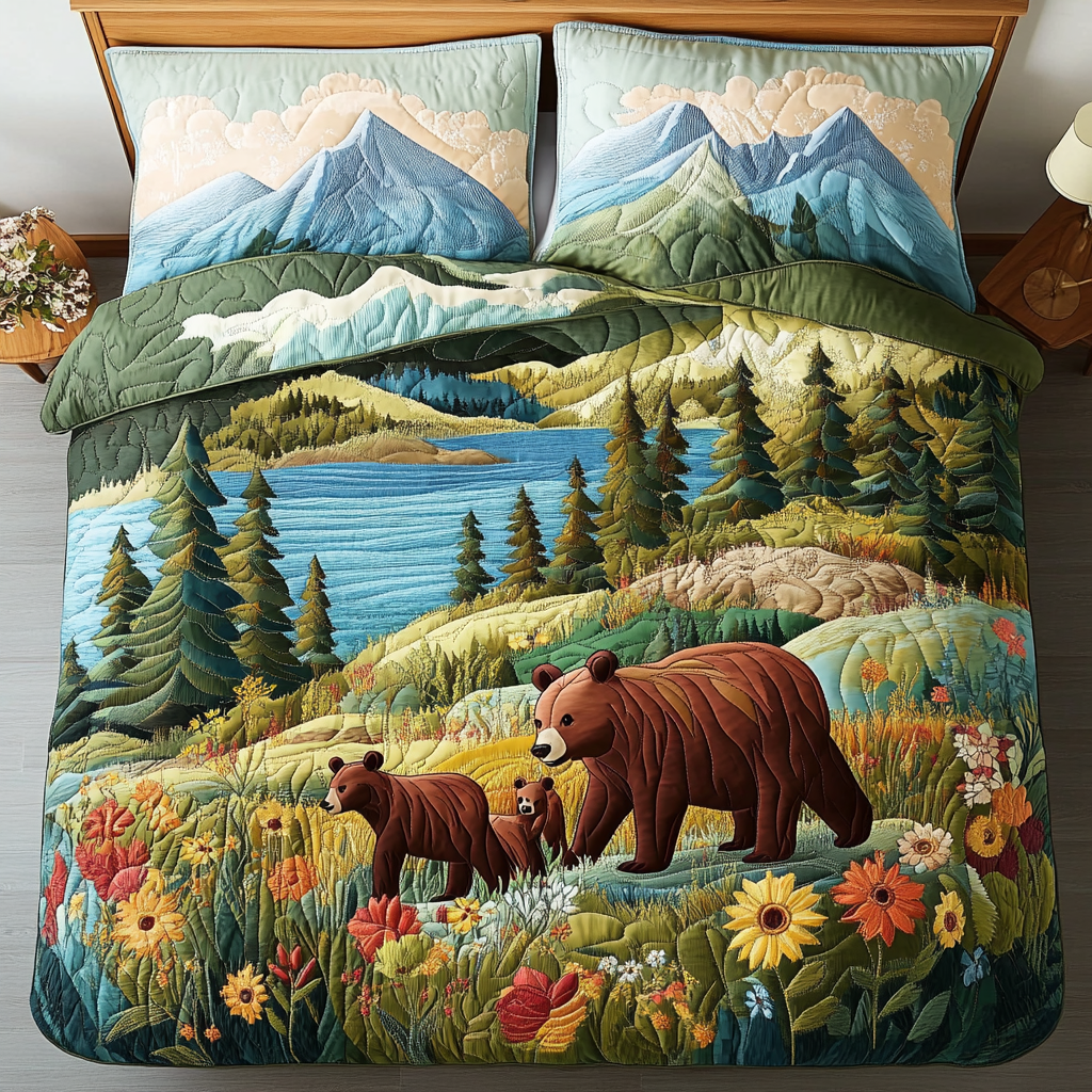 Bear Family 3-Piece Quilted Bedding Set NCU0DK6070