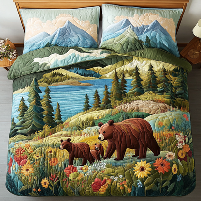 Bear Family 3-Piece Quilted Bedding Set NCU0DK6070