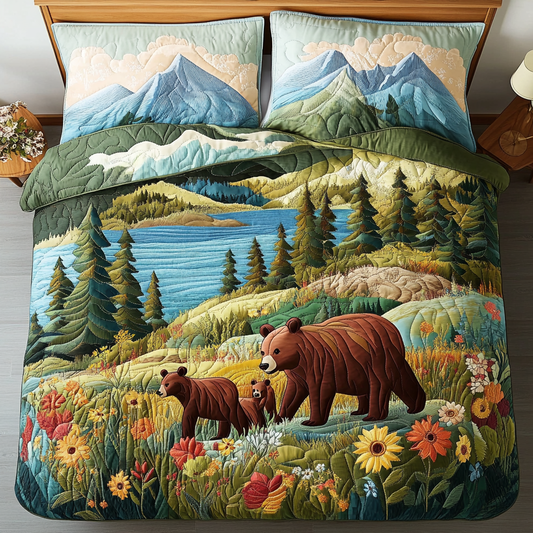 Bear Family 3-Piece Quilted Bedding Set NCU0DK6070