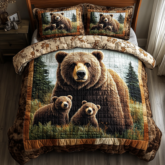 Bear Family 3-Piece Quilted Bedding Set NCU0DV4529